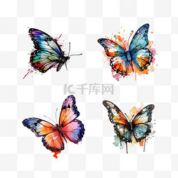 蝴蝶装饰手绘图片_水彩插画手绘美丽花蝴蝶元素