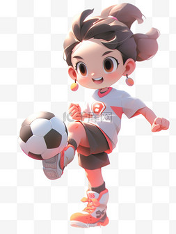 踢足球的图片_运动会踢足球的女孩3D人物形象