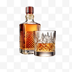 威士忌酒瓶酒杯写实元素装饰图案