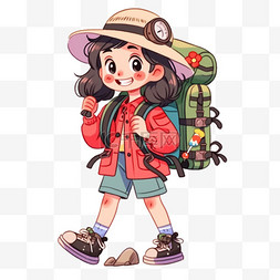 探险女孩暑假登山卡通手绘元素