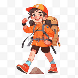 登山图片_手绘元素女孩探险登山