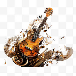 创意装饰图案素材图片_音乐艺术吉他合成创意写实AI元素
