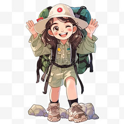 暑假探险手绘女孩登山卡通元素