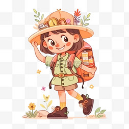 探险女孩登山卡通暑假手绘元素