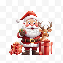 圣诞老人驯鹿图片_圣诞快乐，带着一袋驯鹿礼物在圣