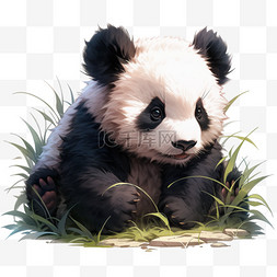 熊猫草丛堆里AI元素立体免扣图案
