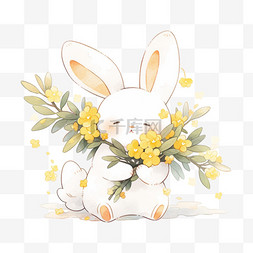 白色的兔子卡通图片_中秋节桂花小兔元素卡通