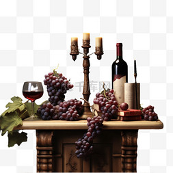 红酒图片_桌台桌面红酒水果烛台古典AI元素