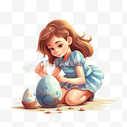 女孩画一个复活节彩蛋