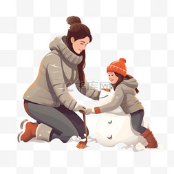 塑造雪人的母亲和女儿