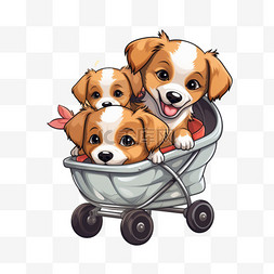 婴儿车婴儿车图片_婴儿车里的三只小狗动物