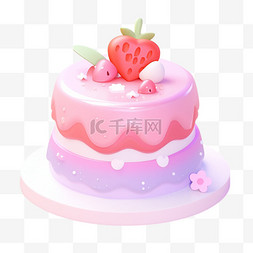 粉色草莓蛋糕3D可爱图标元素