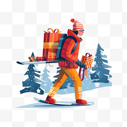 礼物送人图片_圣诞节人在滑雪板上送礼物