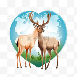 母鹿图片_母鹿和一只相爱的鹿站在地球仪旁