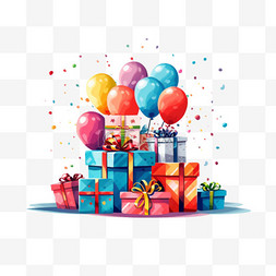 生日派对图片_礼物盒子礼盒礼品气球装饰庆祝生