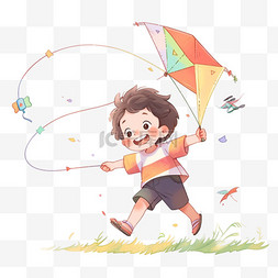 给孩子打伞的爸爸图片_卡通放风筝的孩子手绘元素户外玩