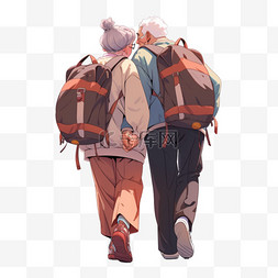 卡通背包旅行老人重阳节元素