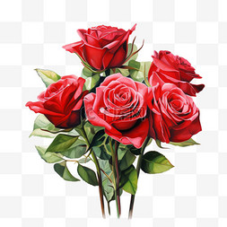 红色玫瑰图片_水彩美丽红色玫瑰花束免扣元素