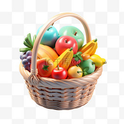 水果图片_3D图标生活元素食物渐变果篮水果
