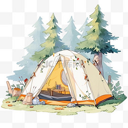 户外帐篷旅游手绘元素假期出游露