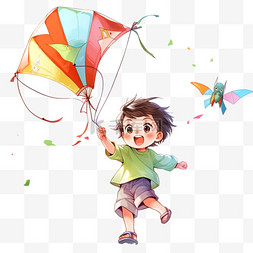 卡通手绘放风筝的孩子元素户外玩