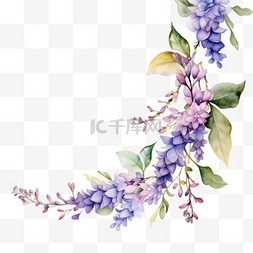 水彩紫色花边花环免扣元素