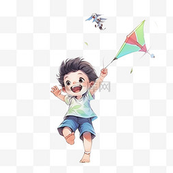 卡通孩子放风筝元素户外玩耍