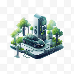 人站电车图片_25D风格绿色新能源汽车充电桩元素
