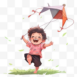 孩子户外玩耍图片_放风筝可爱孩子卡通手绘元素户外