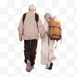 重阳节老人背包旅行手绘卡通元素