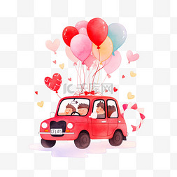 汽车广告图片_手绘国庆节出游元素汽车气球庆祝