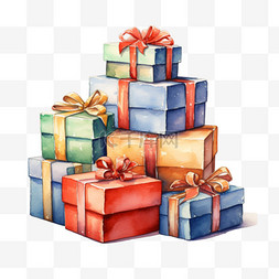 礼品礼物盒图片_水彩送礼礼物盒堆免扣元素