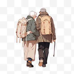 重阳节老人背包旅行卡通手绘元素