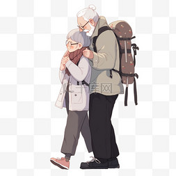 旅行包背景图片_卡通背包旅行老人手绘重阳节元素