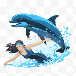 潜水员图片_年轻女子自由潜水员与海豚一起游
