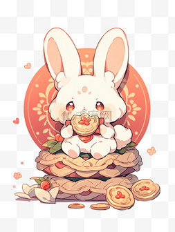 中秋节可爱的小白兔与月饼元素
