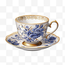 瓷器花图片_蓝花装饰复古优雅茶杯AI元素立体