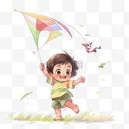手绘孩子放风筝元素户外玩耍