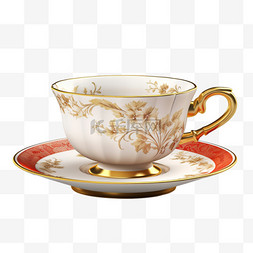 白色茶杯金色花纹AI元素立体免扣