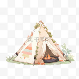 露营背景图片_卡通元素户外旅游手绘帐篷假期出