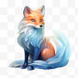 UI素材3D图标动物渐变玻璃狐狸UX设