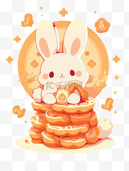 小白兔卡通可爱图片_中秋节小白兔与月饼手绘卡通元素