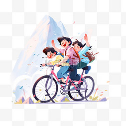 骑车手绘卡通图片_开学季手绘儿童骑车上学卡通元素