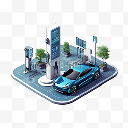 visio充电站图片_25D风格蓝色新能源汽车充电桩元素