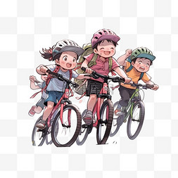 骑车手绘卡通图片_开学季儿童骑车上学手绘卡通元素