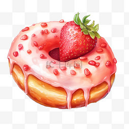 甜甜圈手绘图片_水彩美味草莓甜甜圈免扣元素
