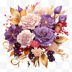 花团景簇图片_紫色系手捧花花团装饰花束元素