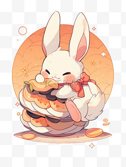 可爱月饼卡通月饼图片_中秋节可爱的卡通兔子吃月饼手绘