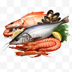 免扣png食物图片_海鲜鱼类贝壳虾AI元素立体免扣图