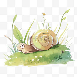 蜗牛卡通手绘花丛中元素